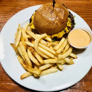 a burger and fries