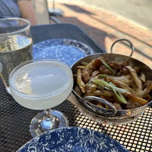 Happy hour. Well made gimlet. And generous snacks