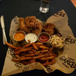 The amazing fried chicken and french fries!