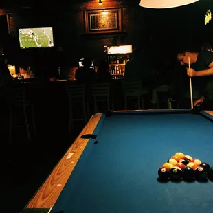 a pool table with balls on it