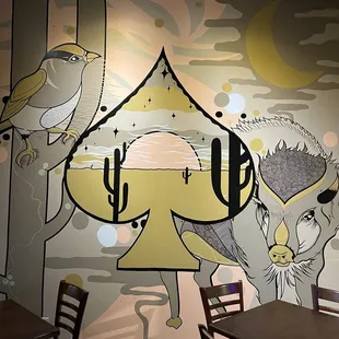 a mural in a restaurant