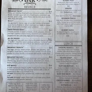 Brunch menu