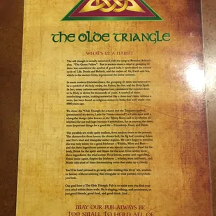 Back of menu