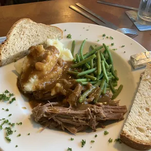 Tuesday special - Pot Roast with mashed potatoes and green beans