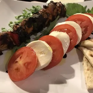 Salad Duo, caprese and lamb sish kebap