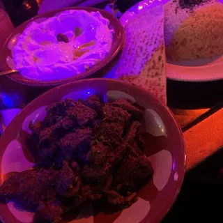 Hummus with Meat and Pine Nuts