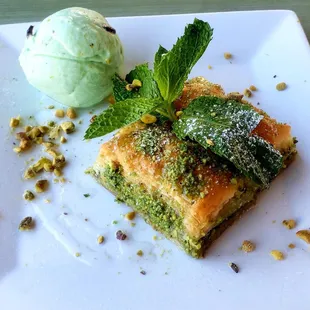 Baklava with Pistachio icecream. Delicious!!!!! $9.00.