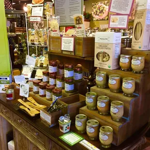 a display of olives and preserves