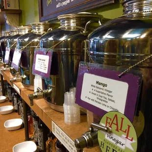 a row of jars of olives