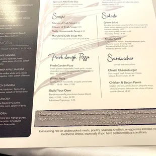 Menu: Soups, Salads, Fresh Dough Pizza, Sandwiches