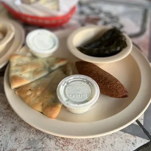 combo platter, kibbeh, spinach pie, grape leaves