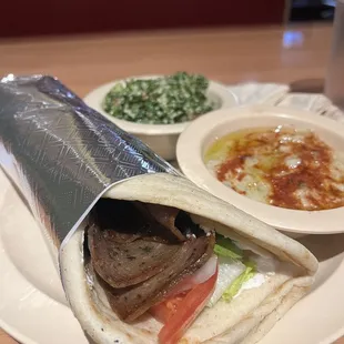 Gyro wrap with tabbouleh and babaganush