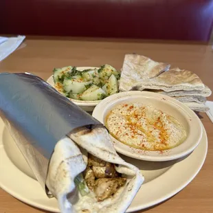 Chicken schwarma hummus &amp; Mediterranean potato salad