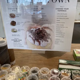 a menu for a variety of toppings
