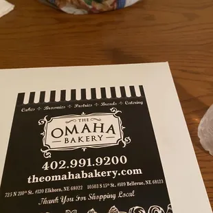 the menu for the omaha bakery