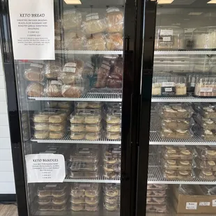 Freezer fresh items like cakes, 1/2 cakes, loaves of keto bread, doughnuts