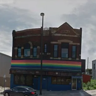 a rainbow painted building