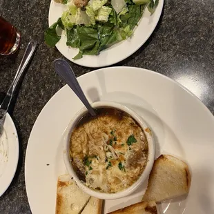 French onion soup and Caesar Salad