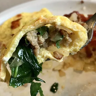 an omelet on a fork