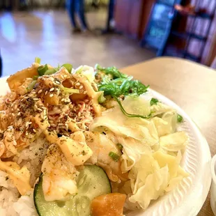 Made to order poke bowl. Best I've had in Oklahoma. March 2022.