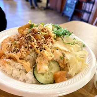 Made to order poke bowl. Best I've had in Oklahoma. March 2022.