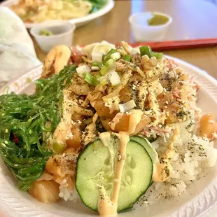 Made to order poke bowl. Best I've had in Oklahoma. March 2022.