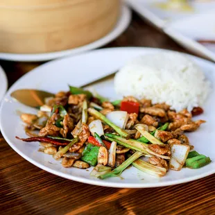 Kung pao chicken over rice IG: michellelieats