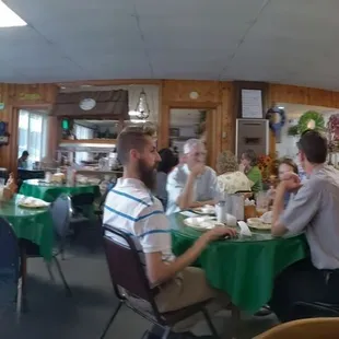 people sitting at tables in a restaurant