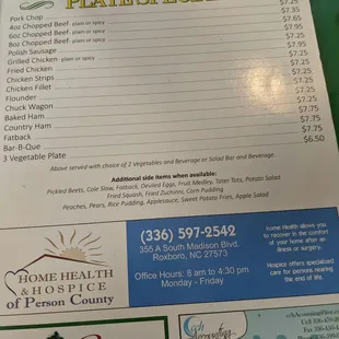 a menu for a restaurant