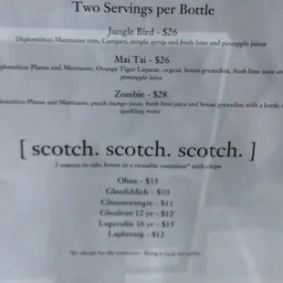 Drink menu during pandemic