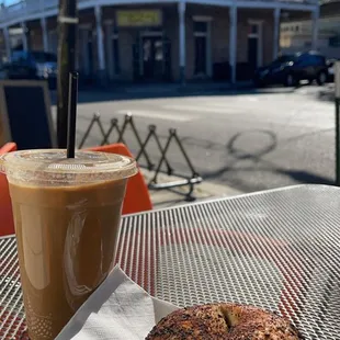 Chai Latte. Bagel &amp; Cream Cheese.