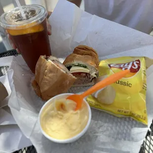Lunch combo: Tri tip sandwhich and orange ice cream