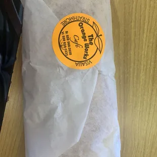 Tri tip sandwich whole before being unwrapped.