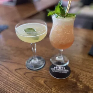 Vod-key gimlet on the left but with gin &amp; new taboo on the right. Both nicely balanced &amp; made us want to have another.