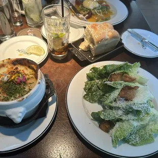 French onion soup and caesar salad