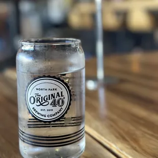 a glass of water on a table