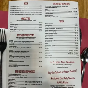 The menu.