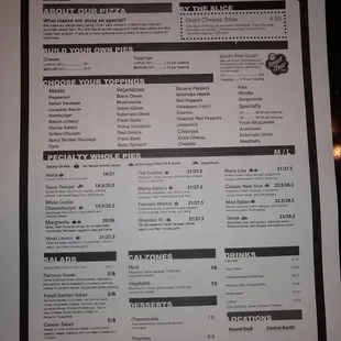 the menu for the restaurant