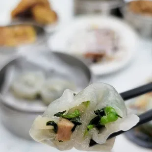 Pea sprout dumpling inside