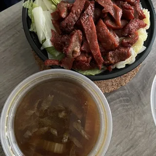 BBQ Vegetarian Meat with Cabbage over Rice