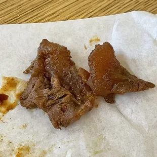 &quot;Meat&quot; from my red Chili burrito.  It was actually two big chunks of beef fat.