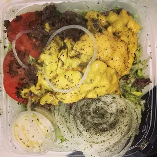 Naked cheese steak salad,chicken salad gyro cheese burger and cheese steak hoagie yummy!