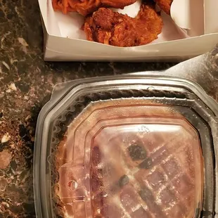 Blueberry waffle and 2 wings.