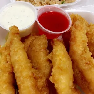 Chicken tenders and fried rice