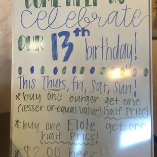 Birthday special 11/10/22. Happy Birthday Chop House!!