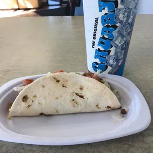a burrito and a drink