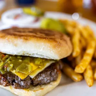 Alicia's Green Chile Burger ($14)
