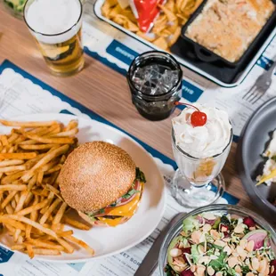 table filled with dishes and drinks