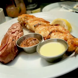 Shrimp Skewer, Yam, Brown Sugar Sauce &amp; Butter Sauce
