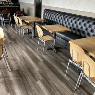 Employee cell phones sitting on benches.